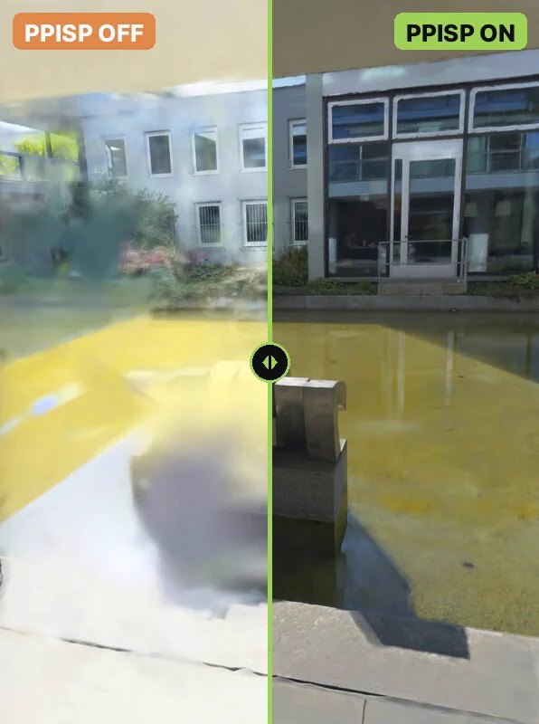 PPISP off and on, compared on a 3D reconstruction