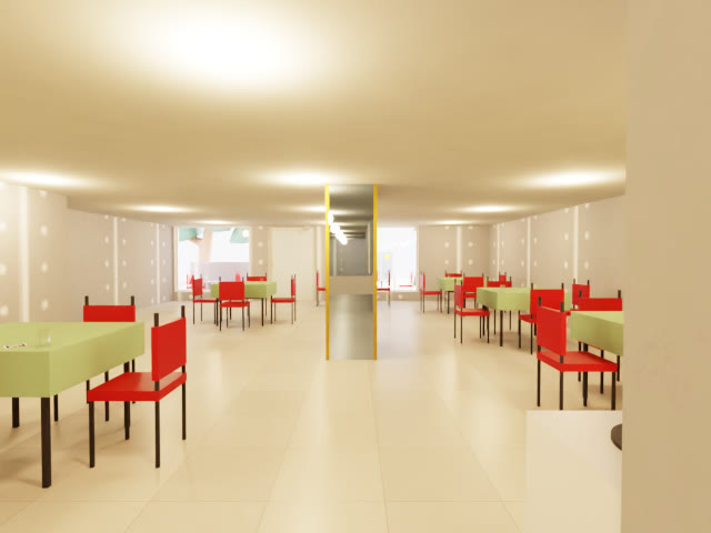 The twin's ground-floor hall with its tables and chairs